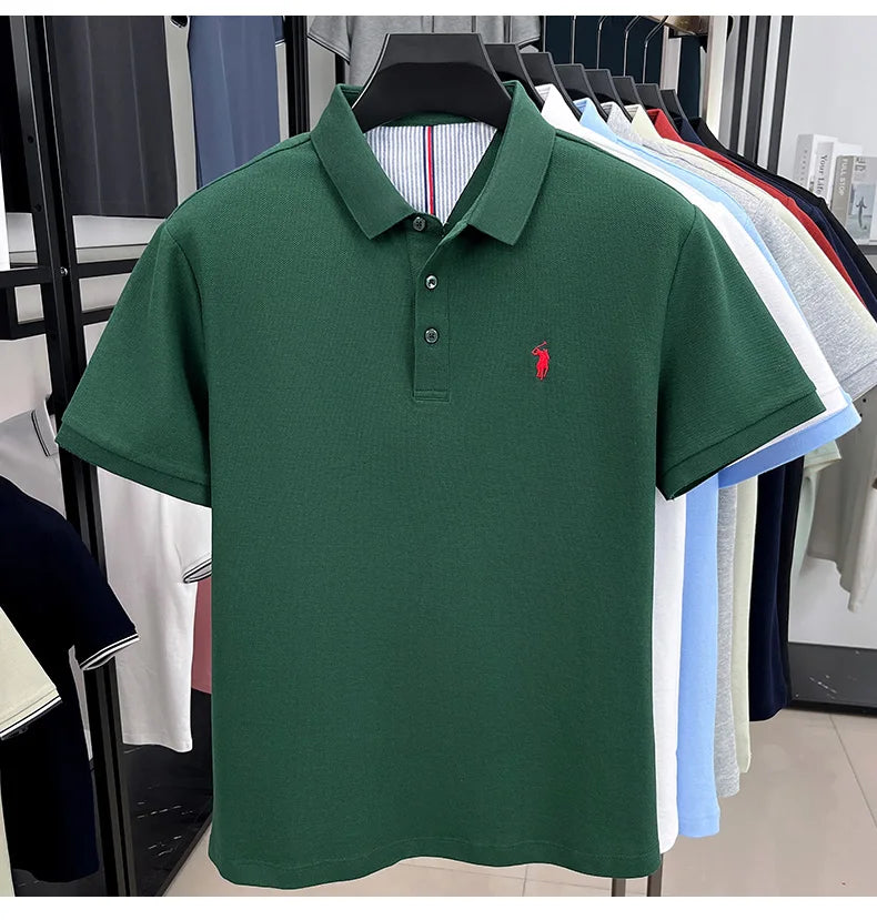 Men's Short Sleeve Cotton Polo Shirt with Embroidery