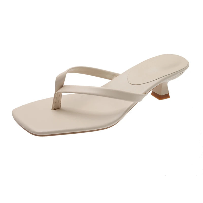 Women’s Low Heel Clip Toe Slippers for Summer Casual Wear