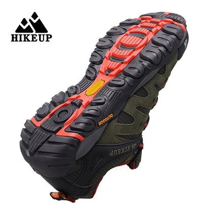 HIKEUP Men's Suede Leather Hiking Shoes Black Gray Khaki