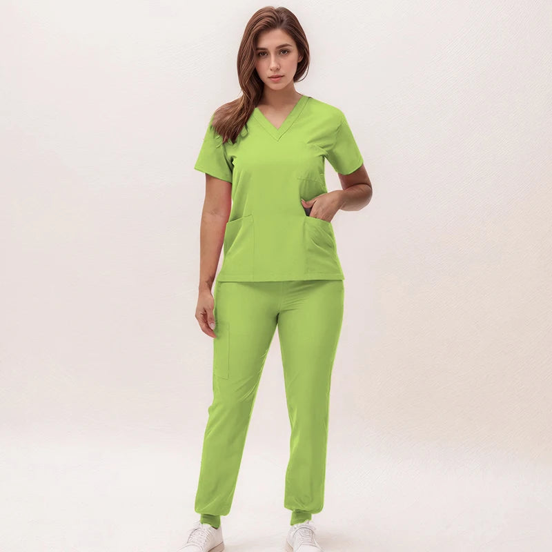 Stretchy V-Neck Nurse Scrub Set Jogger Pants