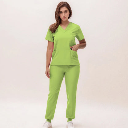 Stretchy V-Neck Nurse Scrub Set Jogger Pants