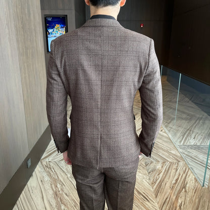 Modified Plaid Three-Piece Suit for Men