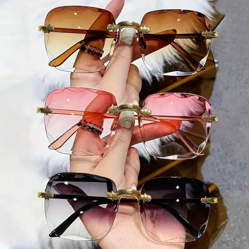 Square Rimless Sunglasses Women Red Plastic UV400