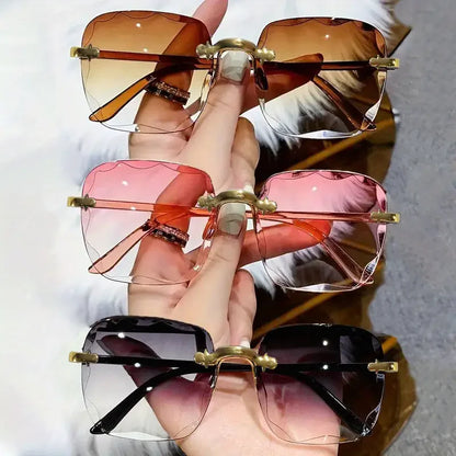 Square Rimless Sunglasses Women Red Plastic UV400