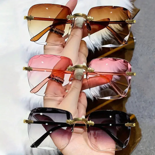 Square Rimless Sunglasses Women Red Plastic UV400