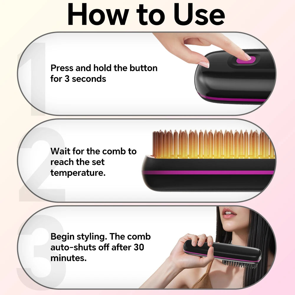 Ionic Hair Straightener Brush with LED Display