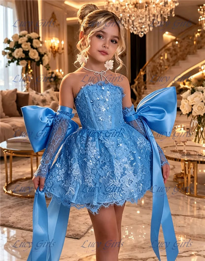 Flower Girl Dress Lace and Satin for Weddings and Birthdays