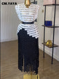 Women Cutout O-neck Crop Top and Bodycon Maxi Skirt Set