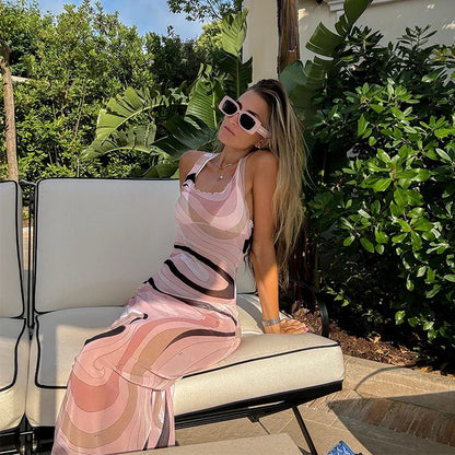 Sheer Mesh Bodycon Maxi Dress for Women