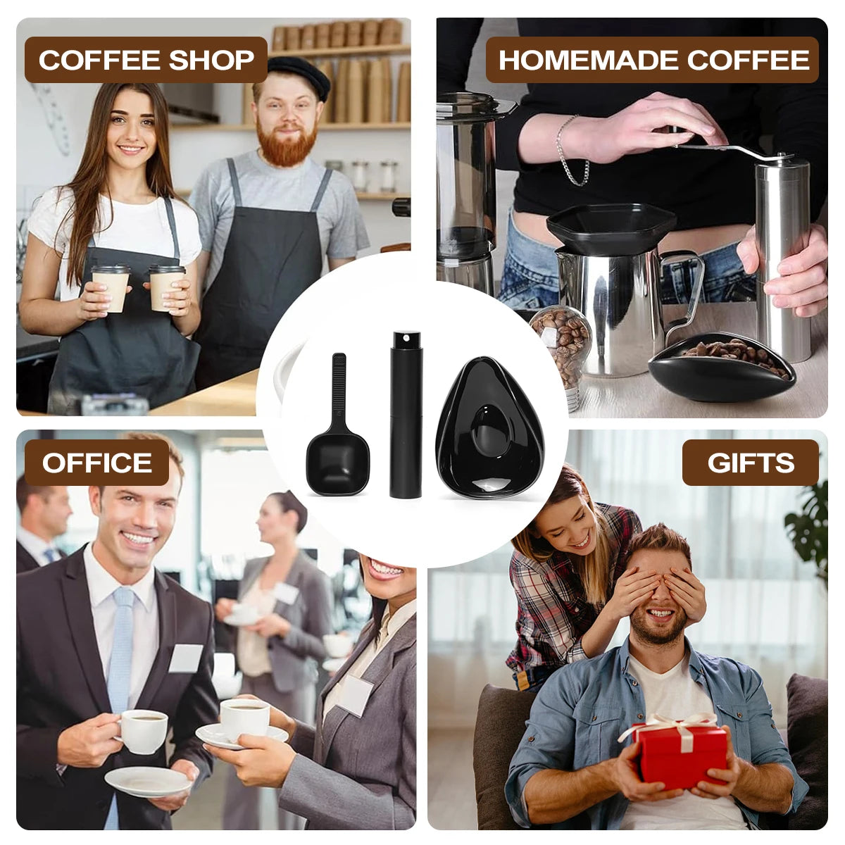 Leeseph Ceramic Coffee Bean Dosing Cup Set Black White