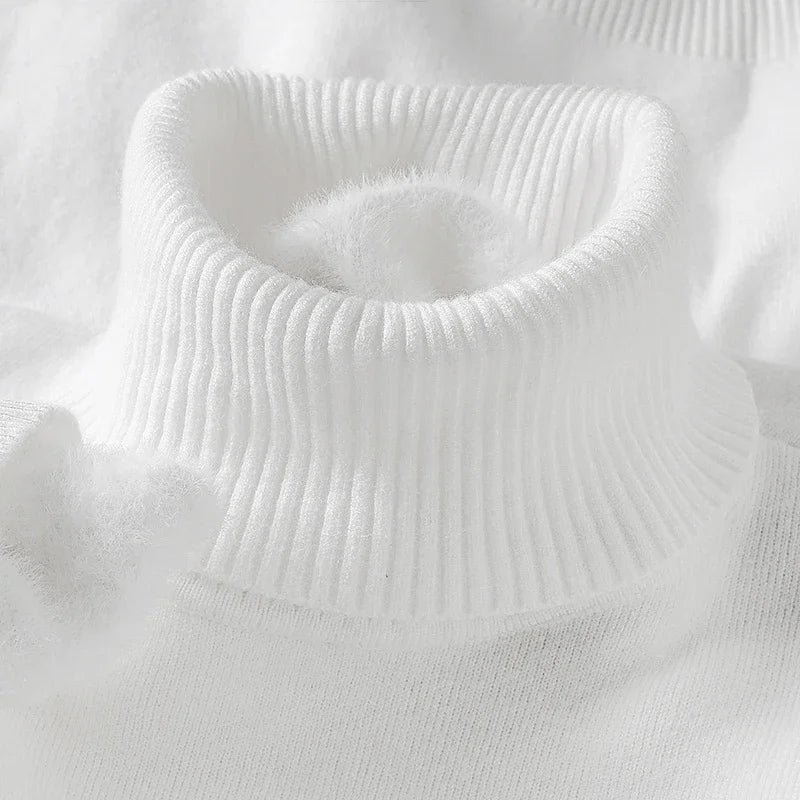 Mens Knitted Turtleneck Sweater Slim Fit Casual