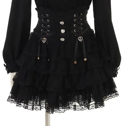 Japanese Sweet Lolita Mini Skirt Women Retro Lace Skirt