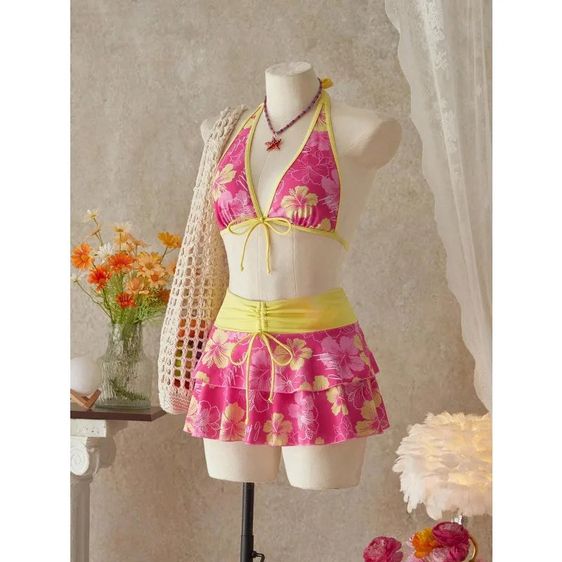 Elegant Floral High-Waist Bikini Set for Women