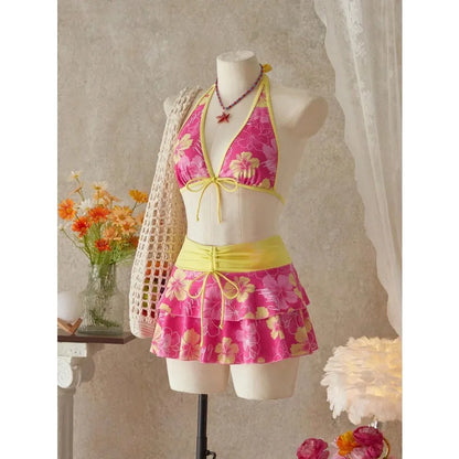 Elegant Floral High-Waist Bikini Set for Women