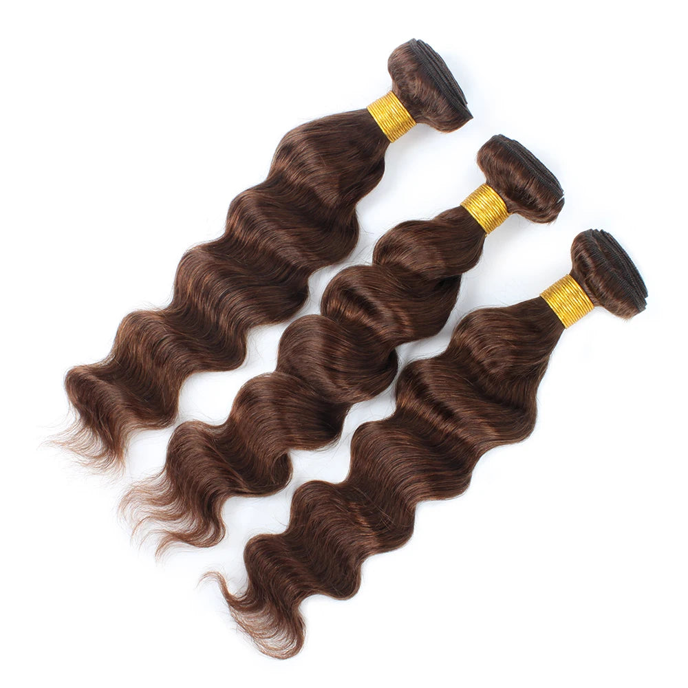 Chocolate Brown Loose Wave Human Hair Bundles with Closure