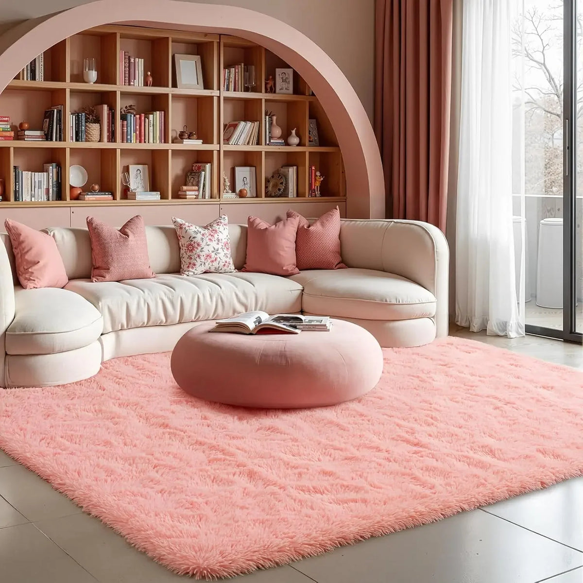 VIKAMA Pink Polyester Bedroom Carpet - Soft Plush Rug