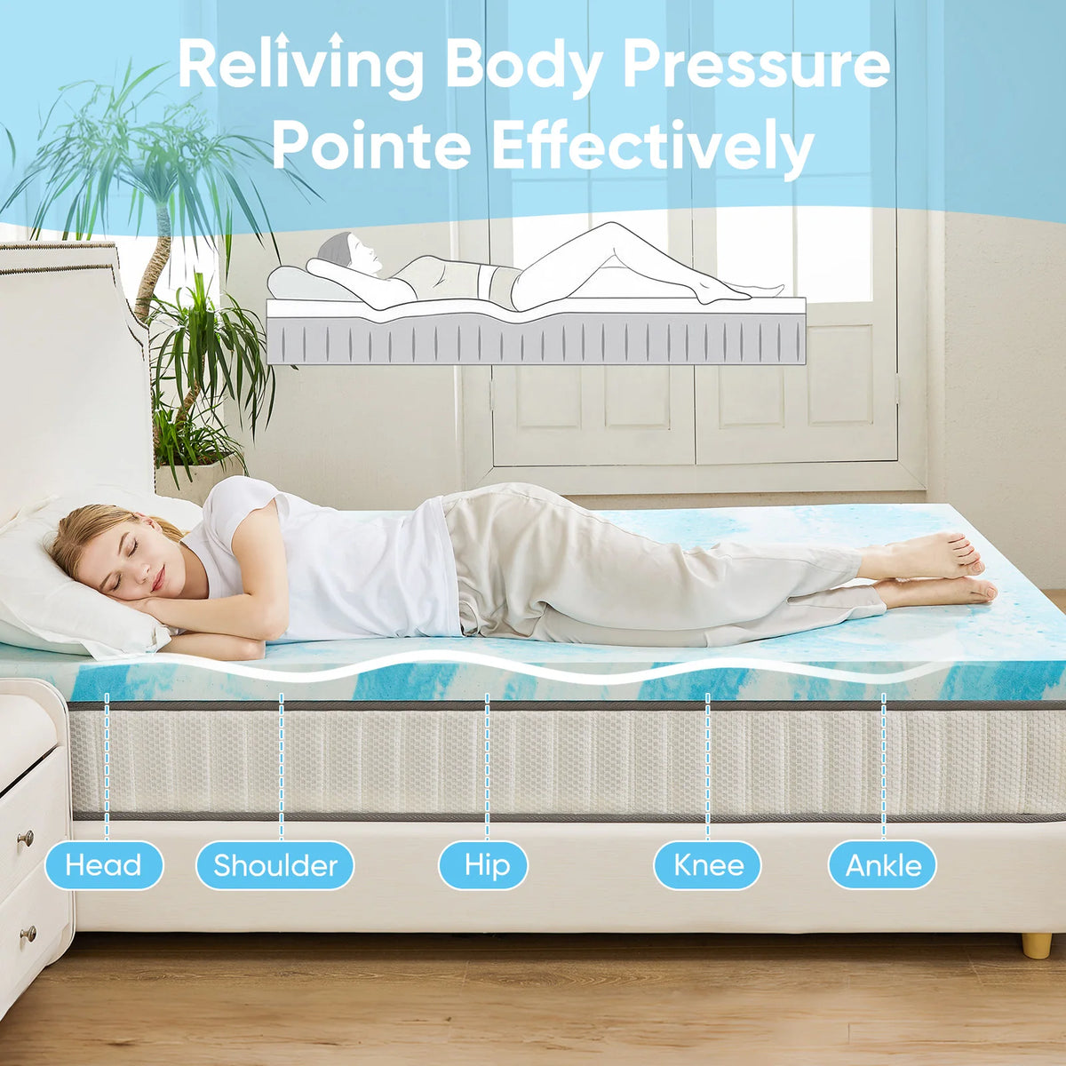 JHK Queen Size Memory Foam Mattress Topper Cooling Gel