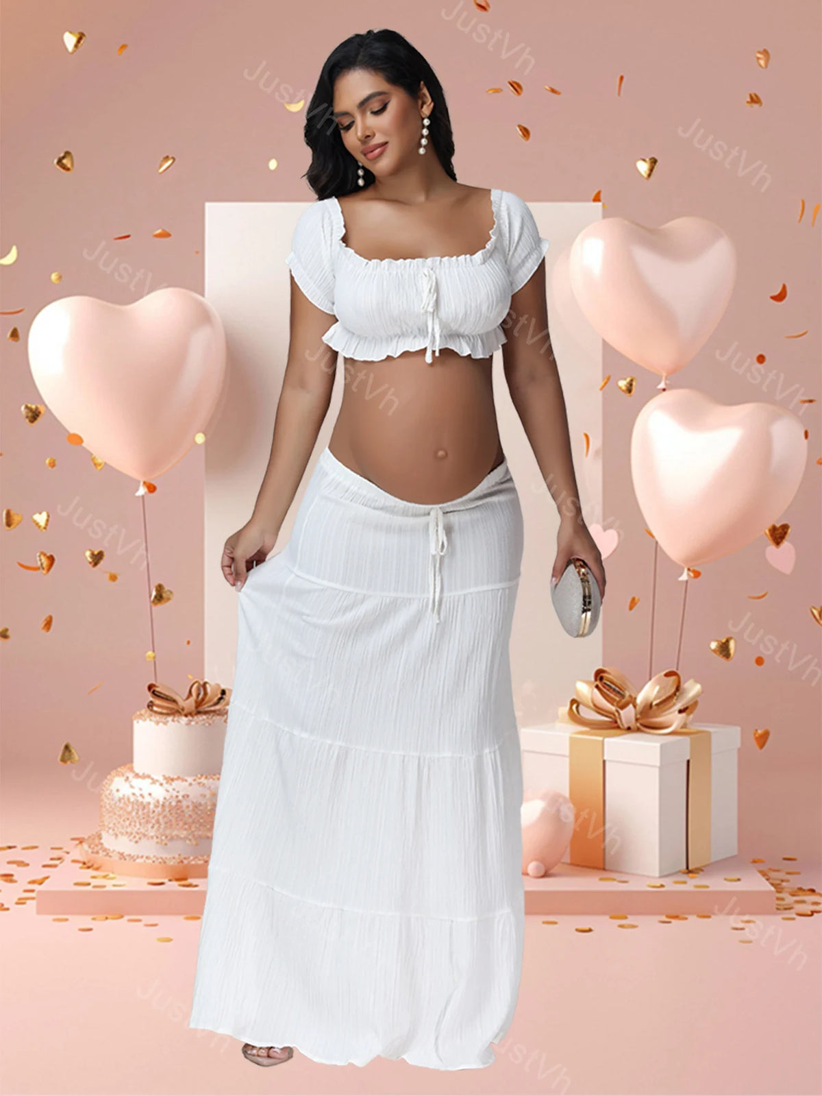 Maternity Photography Dress Set 2Pc Ruffles Tube Top Skirt