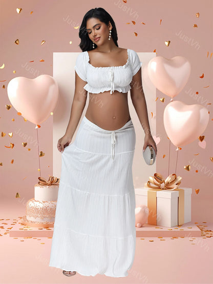 Maternity Photography Dress Set 2Pc Ruffles Tube Top Skirt