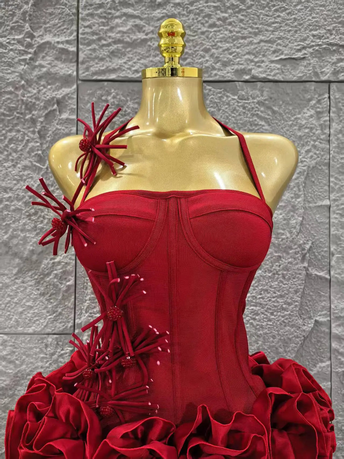 Red Women Sexy Halter Mini Bodycon Dress