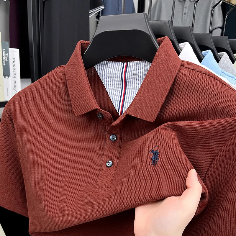 Men's Short Sleeve Cotton Polo Shirt with Embroidery
