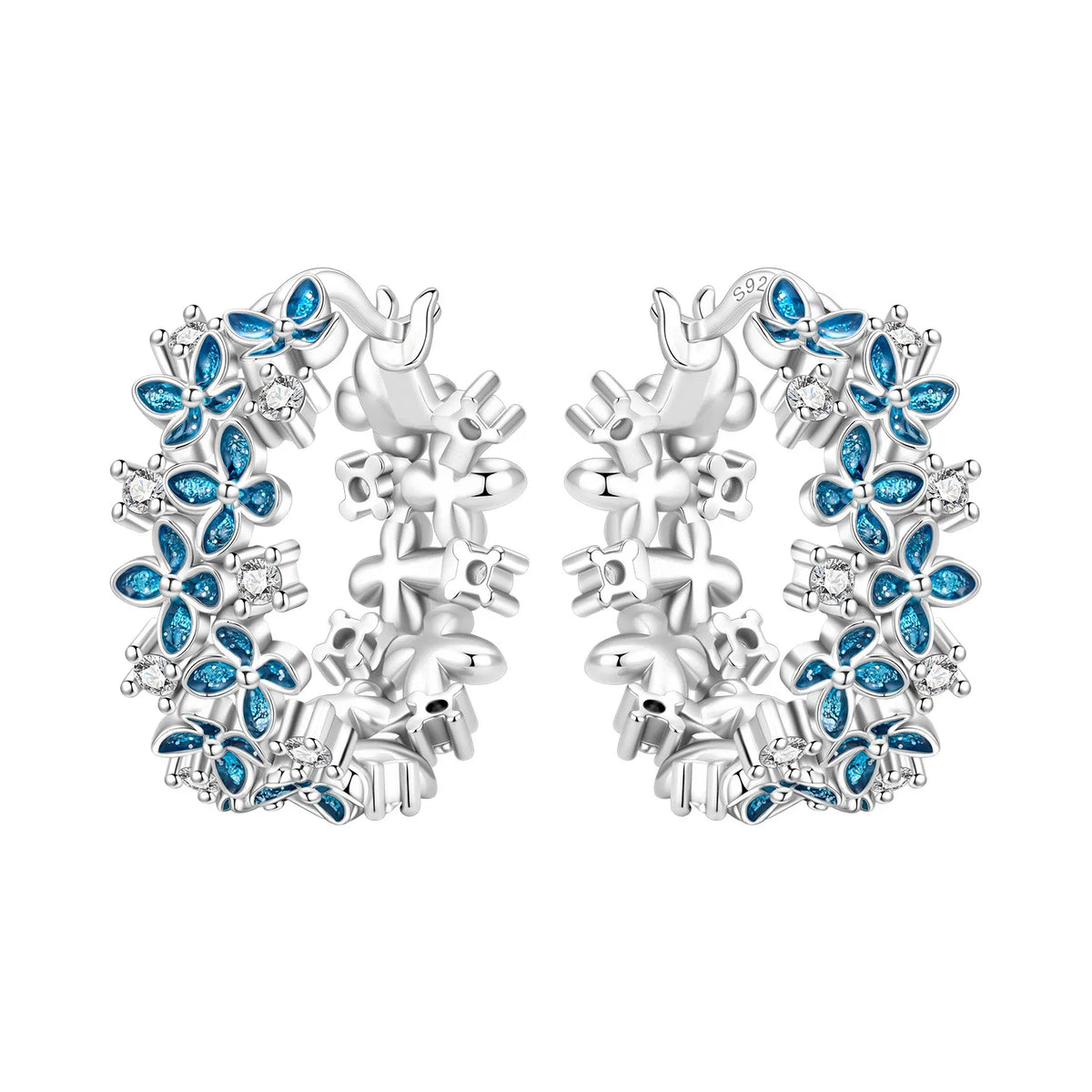 S925 Sterling Silver Iris Flower Hoop Earrings for Women