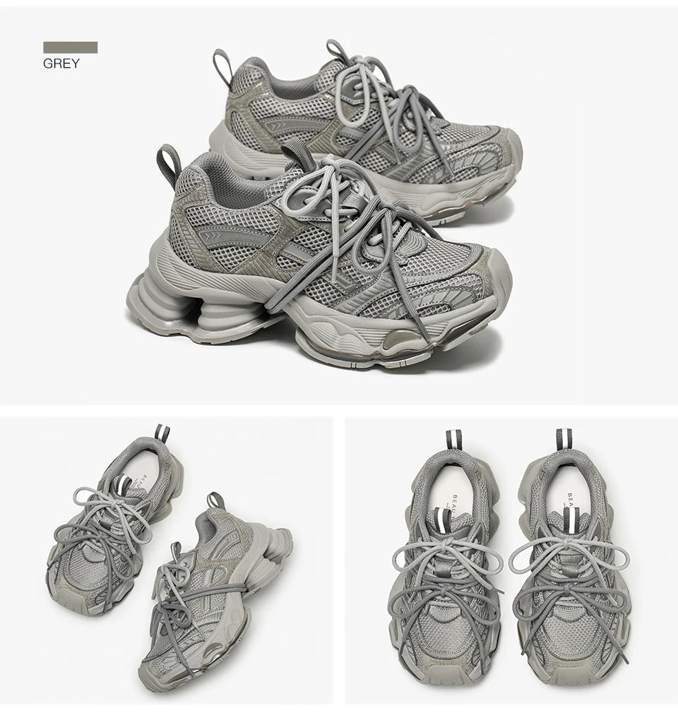Chunky Sneakers Women Synthetic Leather Mesh Lace-up Trainers