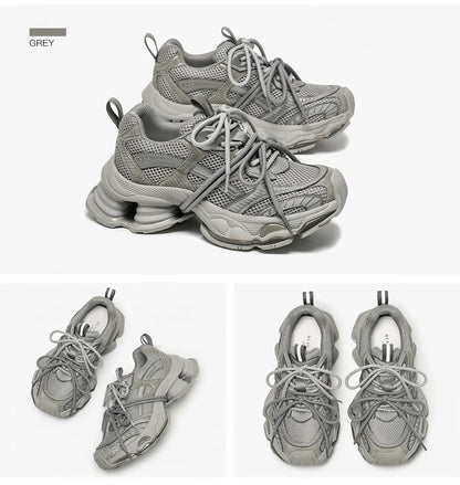 Chunky Sneakers Women Synthetic Leather Mesh Lace-up Trainers