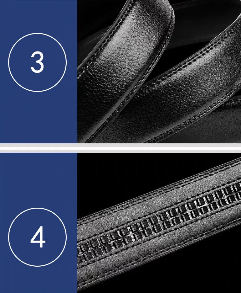 Men's Black PU Leather Automatic Buckle Belt 110cm 120cm 130cm