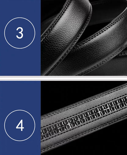 Men's Black PU Leather Automatic Buckle Belt 110cm 120cm 130cm