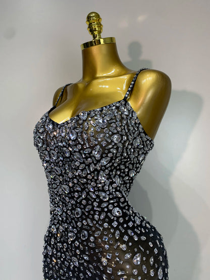 Luxury Rhinestone Mesh Bodycon Dress for Women
