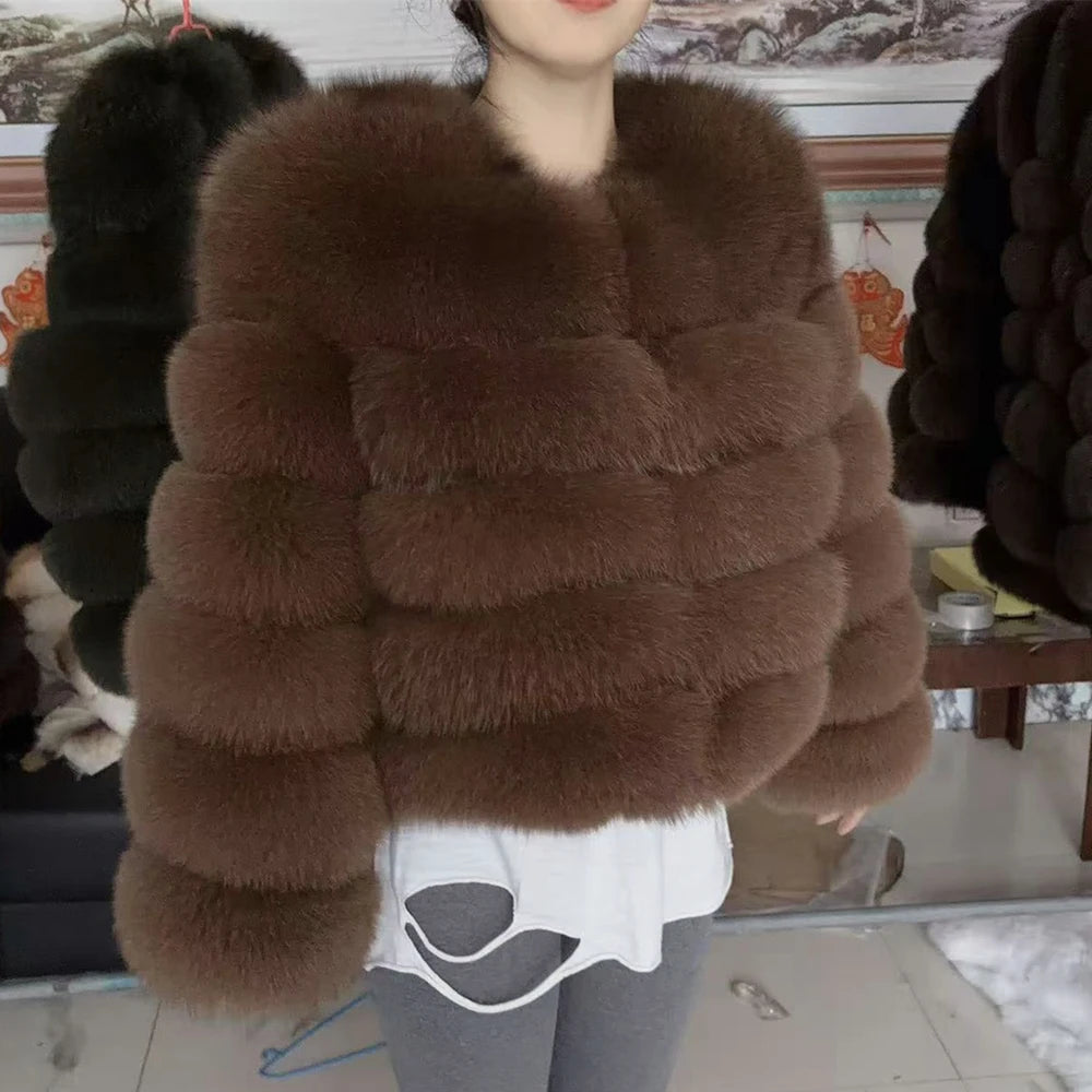 QUEENTINA Brown Fox Fur Coat for Women