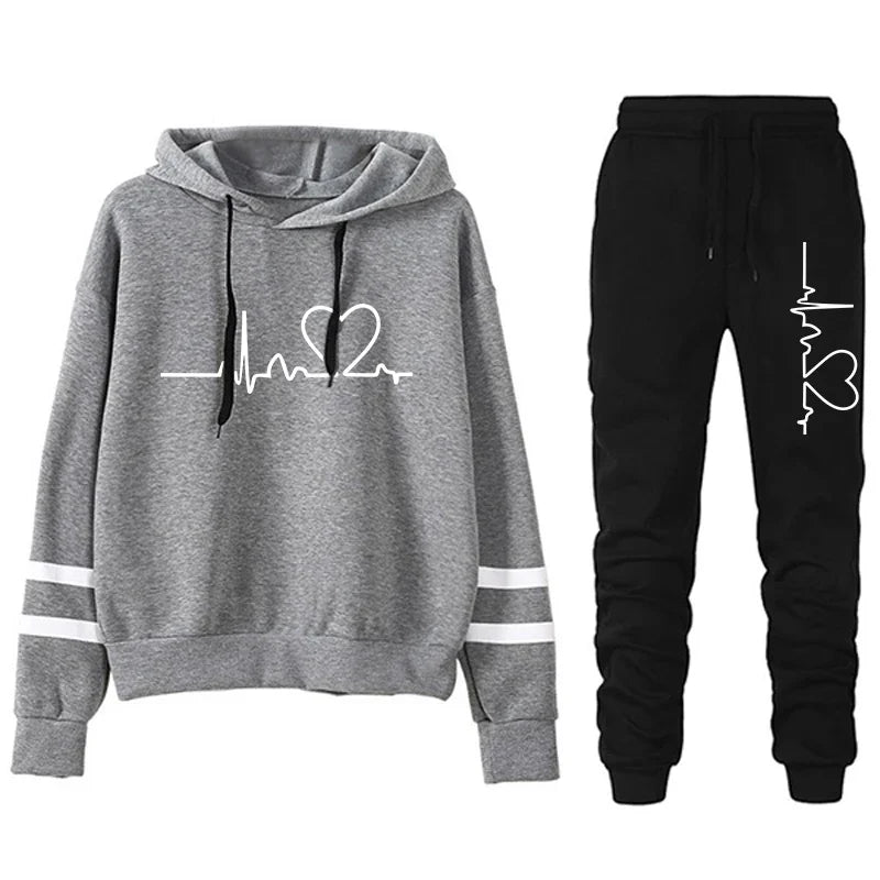 Womens Casual Stripe Hoodie and Sweatpants Set