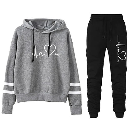 Womens Casual Stripe Hoodie and Sweatpants Set