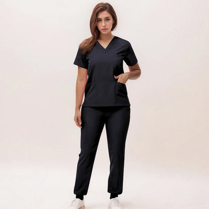 Stretchy V-Neck Nurse Scrub Set Jogger Pants