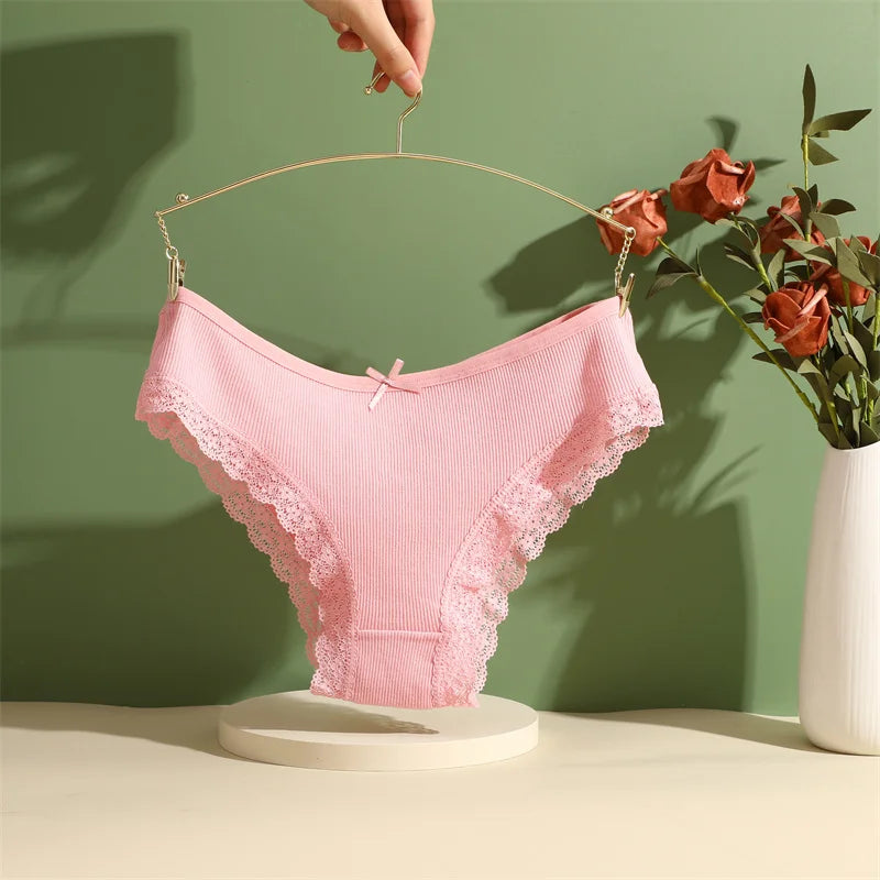 3PCS Women Cotton Lace Brazilian Panties Set S-XL
