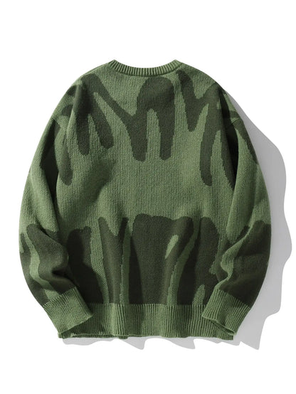Irregular Jacquard Pattern Pullover Sweater Men Casual