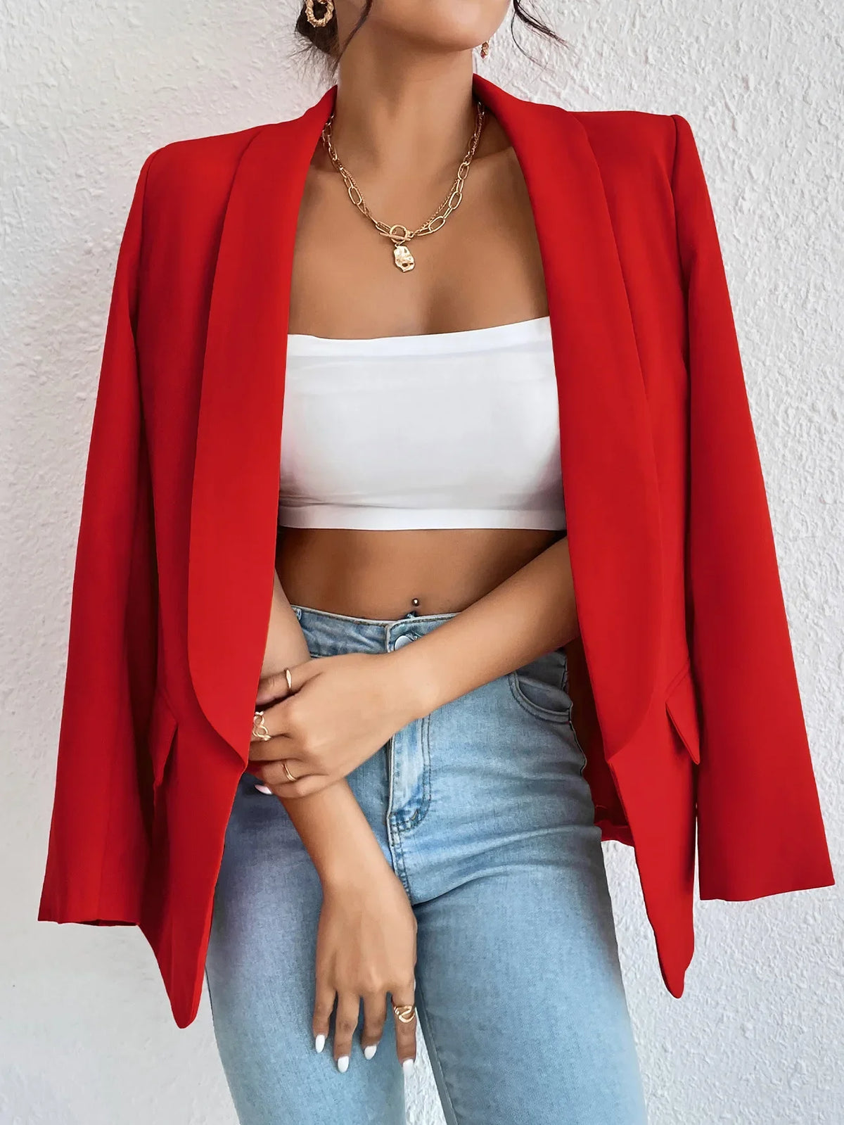Solid Polyester Cotton Long Sleeve Women's Blazer