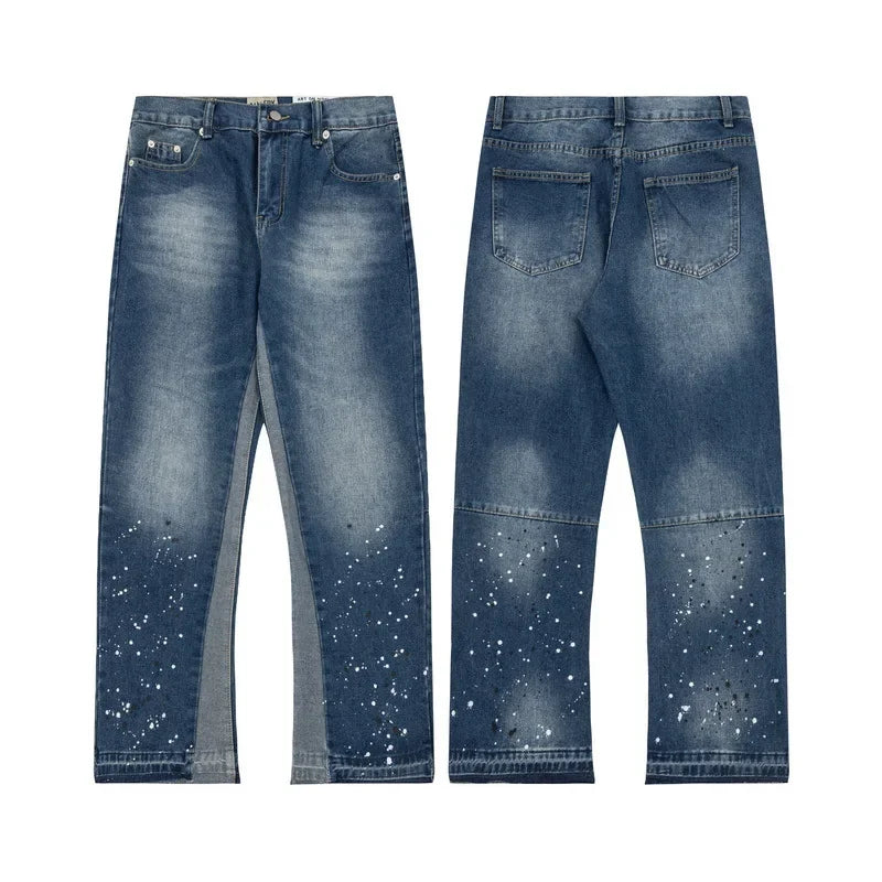 Washed Denim Trousers for Men with Micro-Flared Style
