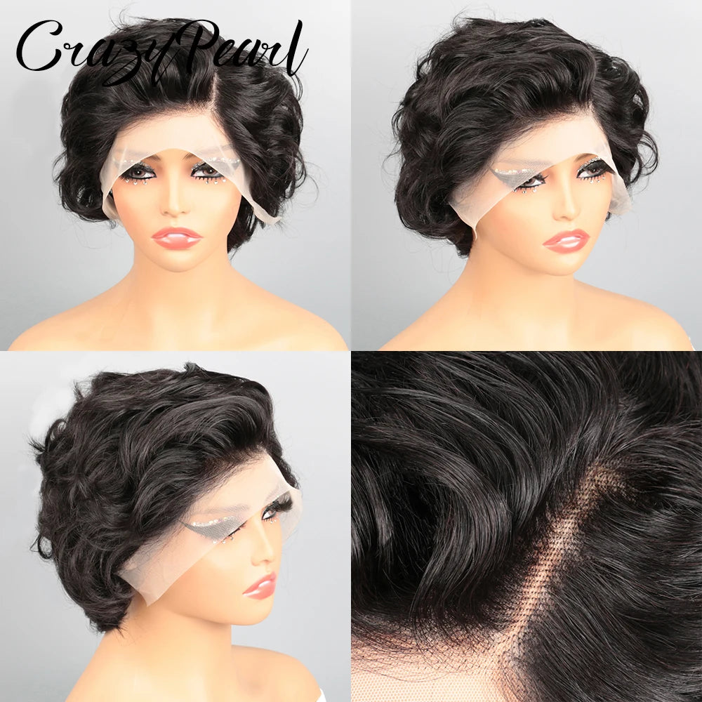 CrazyPearl Lace Frontal Wig Short Curly Black Hair