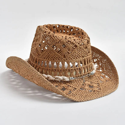 Hand Woven Straw Sun Hat for Women with Shell Decoration