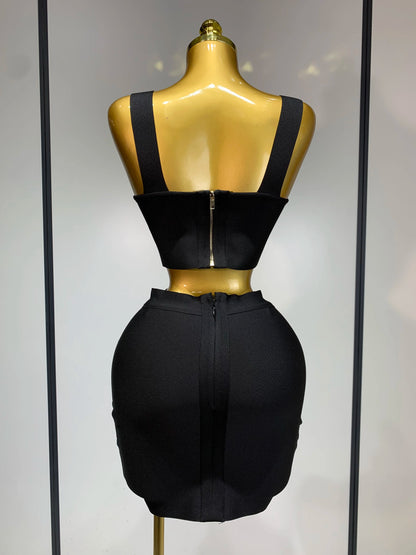Women Bodycon Bandage Two Piece Set Black White