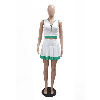 CM.YAYA Women's Sleeveless V-Neck Vest and Pleated Skirt
