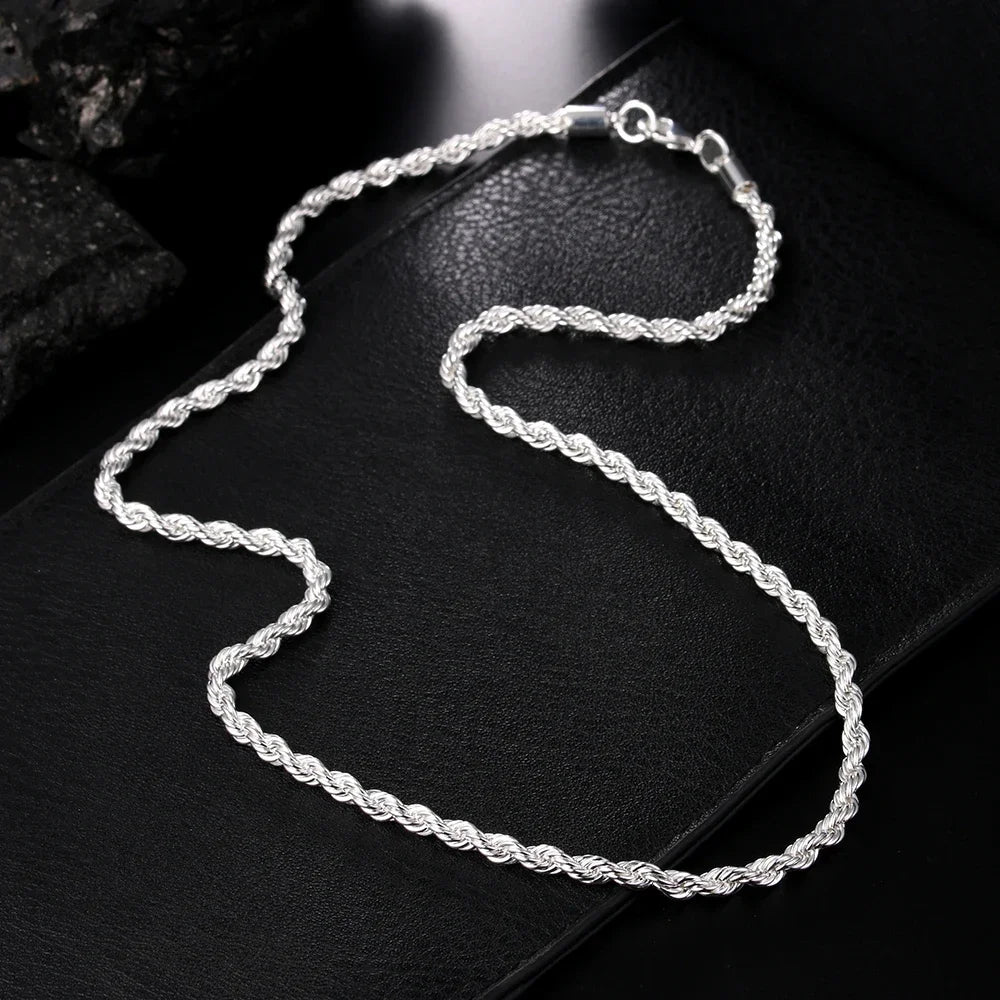4MM Rope Chain 925 Sterling Silver Necklace Unisex
