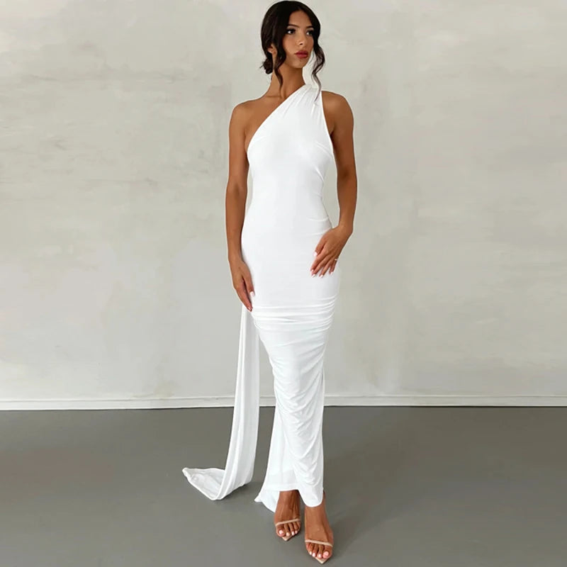 Hugcitar One Shoulder Backless Maxi Dress Women