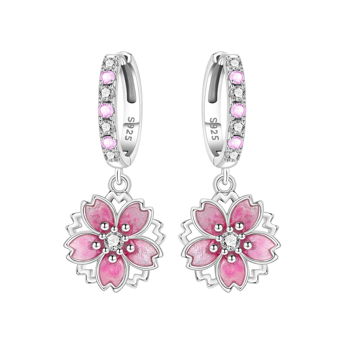 S925 Sterling Silver Iris Flower Hoop Earrings for Women