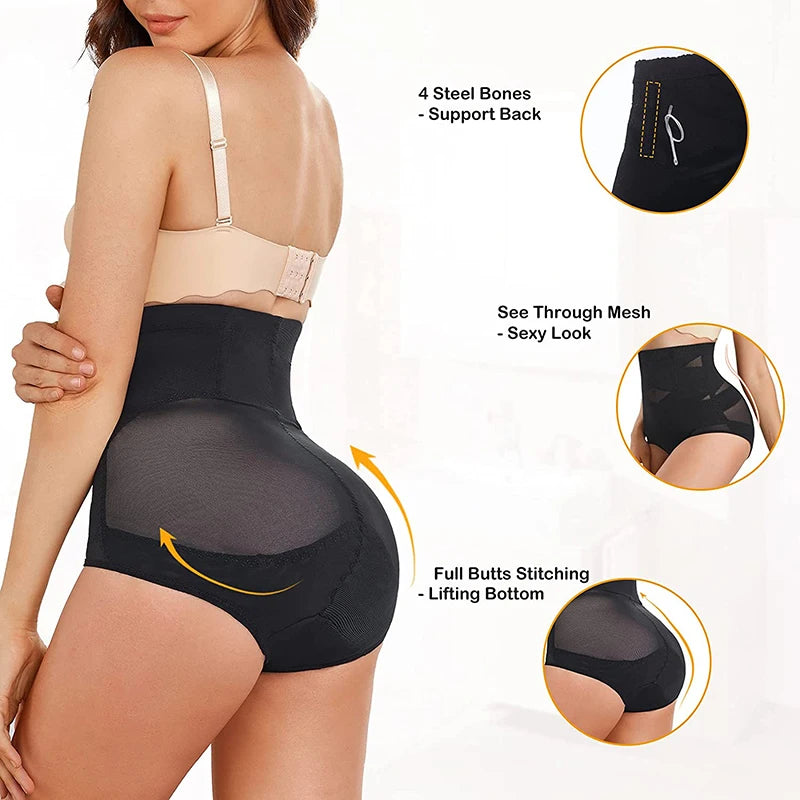 High Waisted Body Shaper Control Panties Black Beige