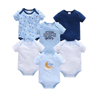 Baby Boy Summer Cotton Bodysuit Set Blue Grey Tie Print