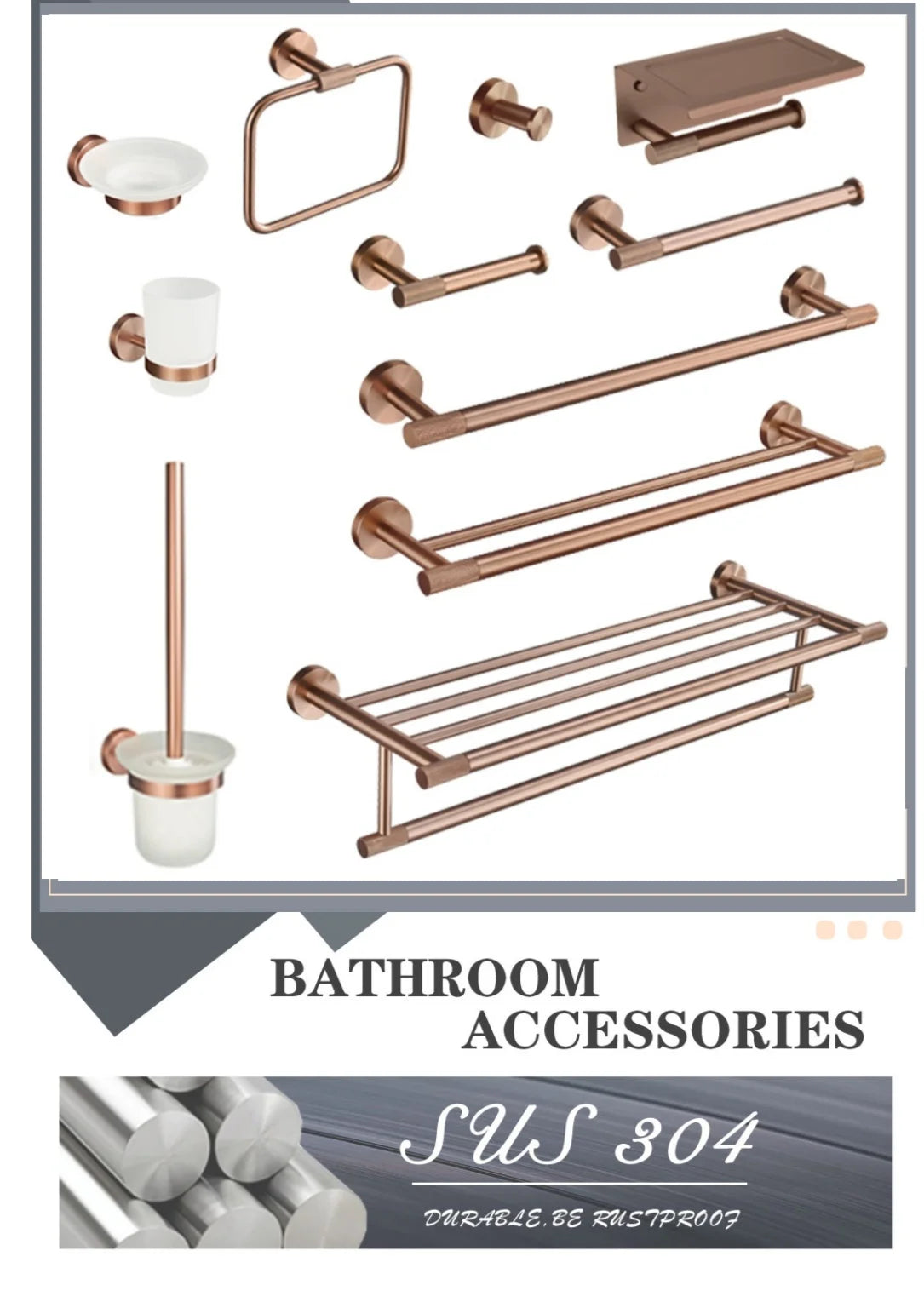 Brushed Rose Gold Metal Bath Hardware Set