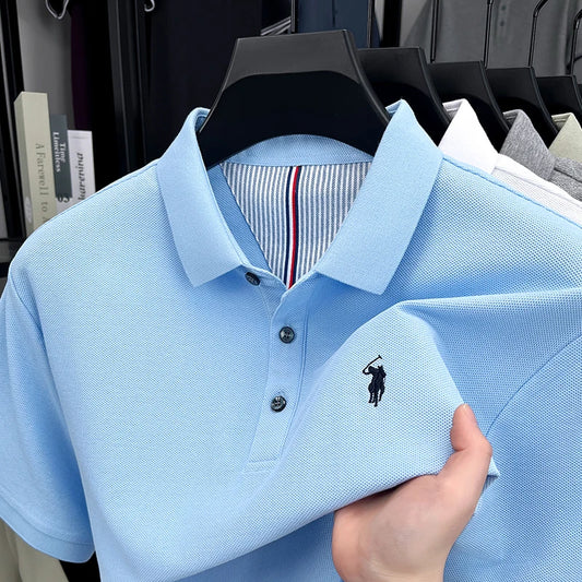 Men's Short Sleeve Cotton Polo Shirt with Embroidery
